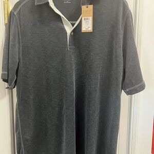 Johnston & Murphy Charcoal Polo with Cream Contrast Placket